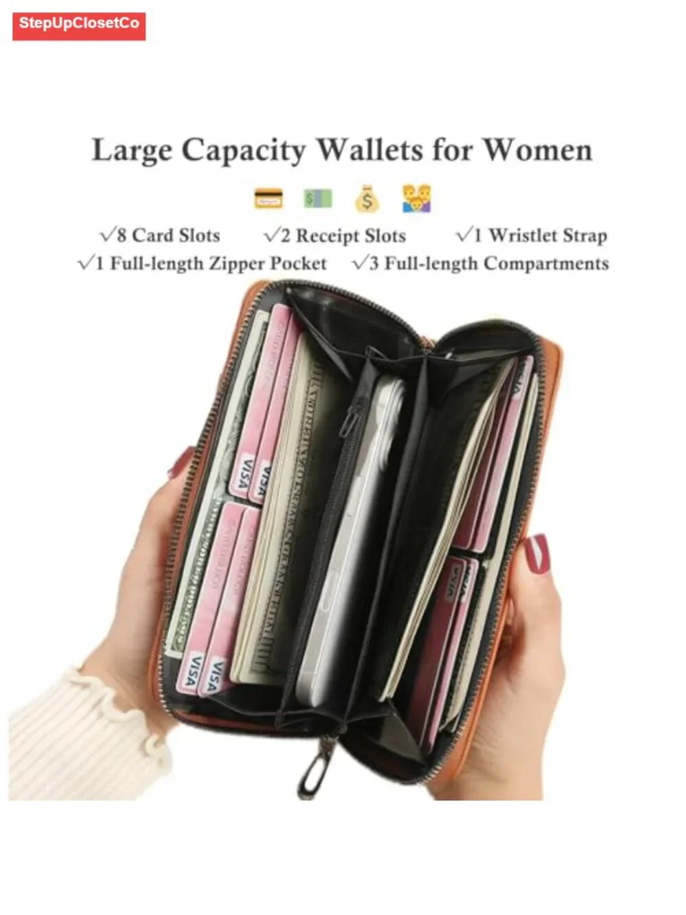 RFID Blocking Quilted Vegan Leather Wristlet Wallet with 8 Card Slots